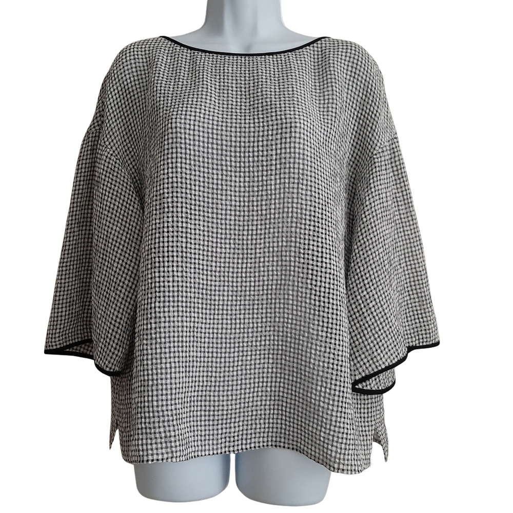 Lafayette 148 Linen Cupro Gingham Black and White Relaxed Fit Size Small